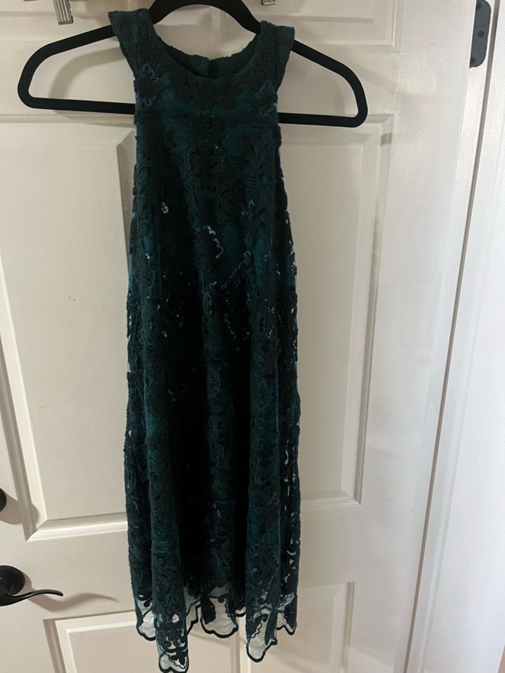 Altar'd State Forest Green Lace Sequin Mini Dress